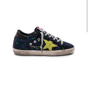 Golden Goose Superstar Sneaker in Disco Glitter & Green Star - Size 7